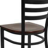 English Elm Commercial Grade Series Black Ladder Back Metal Restaurant Chair - Mahogany Wood Seat