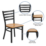 English Elm Commercial Grade Series Black Ladder Back Metal Restaurant Chair - Wood Seat