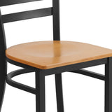 English Elm Commercial Grade Series Black Ladder Back Metal Restaurant Chair - Wood Seat