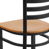 English Elm Commercial Grade Series Black Ladder Back Metal Restaurant Chair - Wood Seat