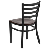 English Elm Commercial Grade Series Black Ladder Back Metal Restaurant Chair - Walnut Wood Seat