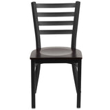 English Elm Commercial Grade Series Black Ladder Back Metal Restaurant Chair - Walnut Wood Seat