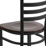 English Elm Commercial Grade Series Black Ladder Back Metal Restaurant Chair - Walnut Wood Seat