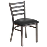 English Elm Commercial Grade Series Clear Coated Ladder Back Metal Restaurant Chair - Vinyl Seat