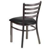 English Elm Commercial Grade Series Clear Coated Ladder Back Metal Restaurant Chair - Vinyl Seat