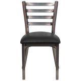 English Elm Commercial Grade Series Clear Coated Ladder Back Metal Restaurant Chair - Vinyl Seat