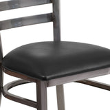 English Elm Commercial Grade Series Clear Coated Ladder Back Metal Restaurant Chair - Vinyl Seat