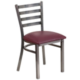 English Elm Commercial Grade Series Clear Coated Ladder Back Metal Restaurant Chair - Vinyl Seat