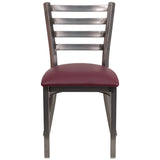 English Elm Commercial Grade Series Clear Coated Ladder Back Metal Restaurant Chair - Vinyl Seat