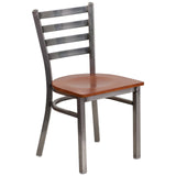 English Elm Commercial Grade Series Clear Coated Ladder Back Metal Restaurant Chair - Cherry Wood Seat