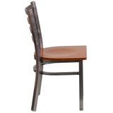 English Elm Commercial Grade Series Clear Coated Ladder Back Metal Restaurant Chair - Cherry Wood Seat