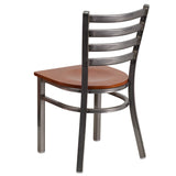 English Elm Commercial Grade Series Clear Coated Ladder Back Metal Restaurant Chair - Cherry Wood Seat