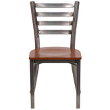 English Elm Commercial Grade Series Clear Coated Ladder Back Metal Restaurant Chair - Cherry Wood Seat