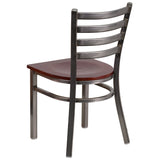 English Elm Commercial Grade Series Clear Coated Ladder Back Metal Restaurant Chair - Mahogany Wood Seat