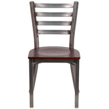 English Elm Commercial Grade Series Clear Coated Ladder Back Metal Restaurant Chair - Mahogany Wood Seat