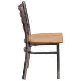 English Elm Commercial Grade Series Clear Coated Ladder Back Metal Restaurant Chair - Wood Seat