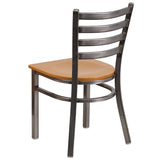 English Elm Commercial Grade Series Clear Coated Ladder Back Metal Restaurant Chair - Wood Seat