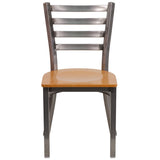 English Elm Commercial Grade Series Clear Coated Ladder Back Metal Restaurant Chair - Wood Seat