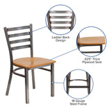 English Elm Commercial Grade Series Clear Coated Ladder Back Metal Restaurant Chair - Wood Seat