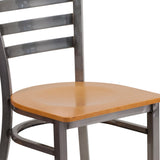 English Elm Commercial Grade Series Clear Coated Ladder Back Metal Restaurant Chair - Wood Seat