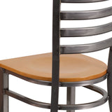 English Elm Commercial Grade Series Clear Coated Ladder Back Metal Restaurant Chair - Wood Seat