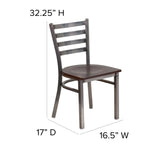 English Elm Commercial Grade Series Clear Coated Ladder Back Metal Restaurant Chair - Walnut Wood Seat