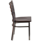 English Elm Commercial Grade Series Clear Coated Ladder Back Metal Restaurant Chair - Walnut Wood Seat