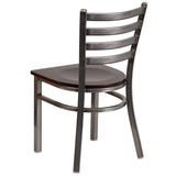 English Elm Commercial Grade Series Clear Coated Ladder Back Metal Restaurant Chair - Walnut Wood Seat