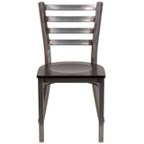 English Elm Commercial Grade Series Clear Coated Ladder Back Metal Restaurant Chair - Walnut Wood Seat