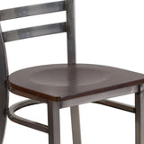 English Elm Commercial Grade Series Clear Coated Ladder Back Metal Restaurant Chair - Walnut Wood Seat