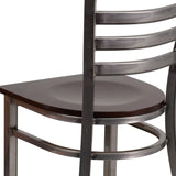 English Elm Commercial Grade Series Clear Coated Ladder Back Metal Restaurant Chair - Walnut Wood Seat