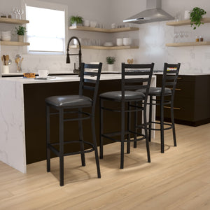 English Elm Commercial Grade Series Ladder Back Metal Restaurant Barstool - Vinyl Seat