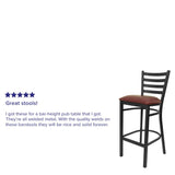 English Elm Commercial Grade Series Black Ladder Back Metal Restaurant Barstool - Vinyl Seat