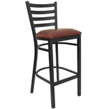 English Elm Commercial Grade Series Black Ladder Back Metal Restaurant Barstool - Vinyl Seat