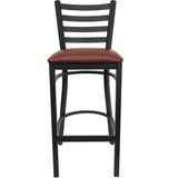 English Elm Commercial Grade Series Black Ladder Back Metal Restaurant Barstool - Vinyl Seat