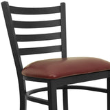 English Elm Commercial Grade Series Black Ladder Back Metal Restaurant Barstool - Vinyl Seat