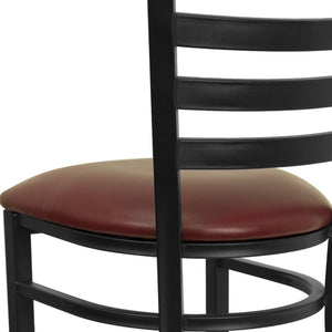 English Elm Commercial Grade Series Black Ladder Back Metal Restaurant Barstool - Vinyl Seat