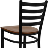 English Elm Commercial Grade Series Black Ladder Back Metal Restaurant Barstool - Cherry Wood Seat