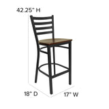 English Elm Commercial Grade Series Black Ladder Back Metal Restaurant Barstool - Mahogany Wood Seat