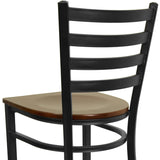 English Elm Commercial Grade Series Black Ladder Back Metal Restaurant Barstool - Mahogany Wood Seat