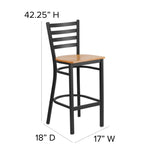 English Elm Commercial Grade Series Black Ladder Back Metal Restaurant Barstool - Wood Seat