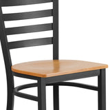 English Elm Commercial Grade Series Black Ladder Back Metal Restaurant Barstool - Wood Seat