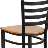 English Elm Commercial Grade Series Black Ladder Back Metal Restaurant Barstool - Wood Seat