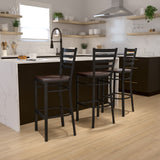 Commercial Grade Series Black Ladder Back Metal Restaurant Barstool - Walnut Wood Seat