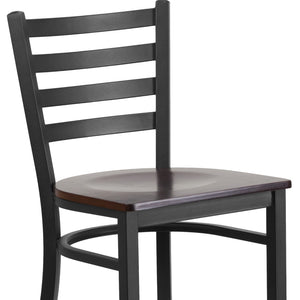 English Elm Commercial Grade Series Black Ladder Back Metal Restaurant Barstool - Walnut Wood Seat
