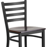 English Elm Commercial Grade Series Black Ladder Back Metal Restaurant Barstool - Walnut Wood Seat