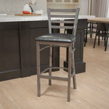 Commercial Grade Series Clear Coated Ladder Back Metal Restaurant Barstool - Vinyl Seat