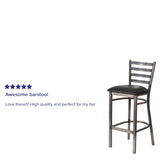 English Elm Commercial Grade Series Clear Coated Ladder Back Metal Restaurant Barstool - Vinyl Seat