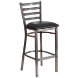 English Elm Commercial Grade Series Clear Coated Ladder Back Metal Restaurant Barstool - Vinyl Seat