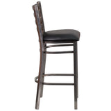 English Elm Commercial Grade Series Clear Coated Ladder Back Metal Restaurant Barstool - Vinyl Seat